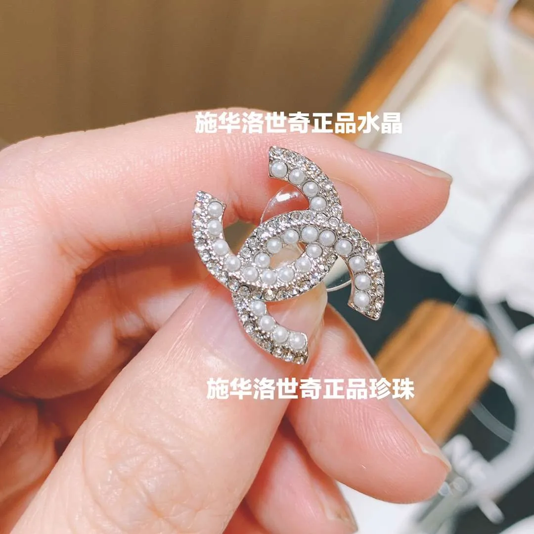 Chanel Rhinestone Double C Earrings Silver - Image 7