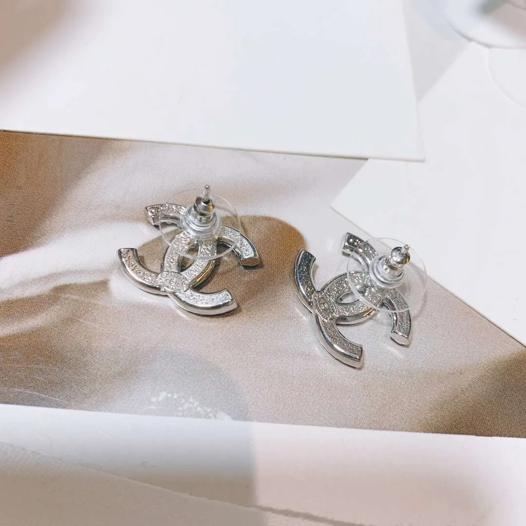 Chanel Rhinestone Double C Earrings Silver - Image 6