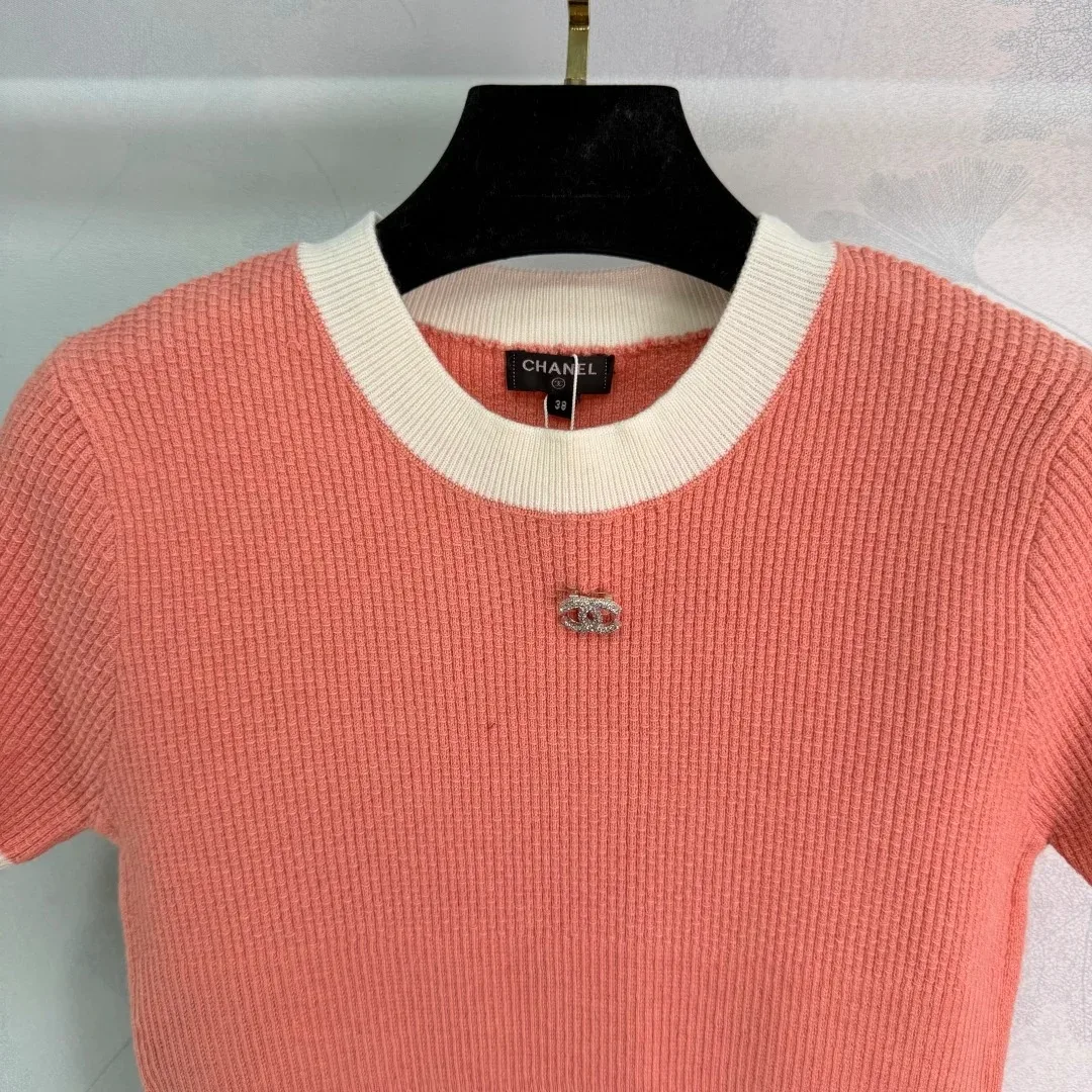 Chanel Ribbed Short Sleeve T-Shirt Coral - Image 3