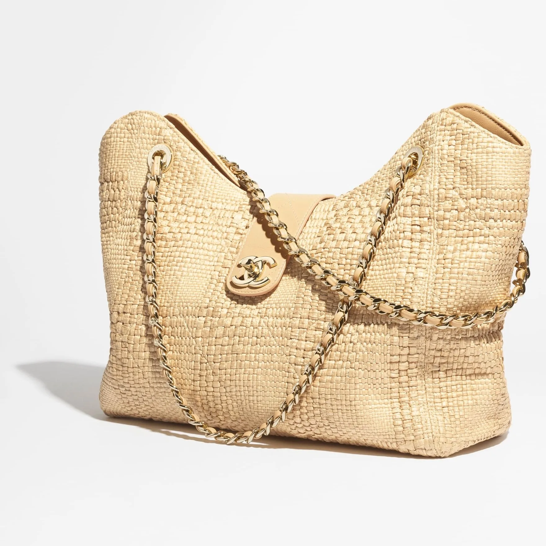 Chanel Shopping Tote Bag / Beige Raffia Gold Hardware - Image 3