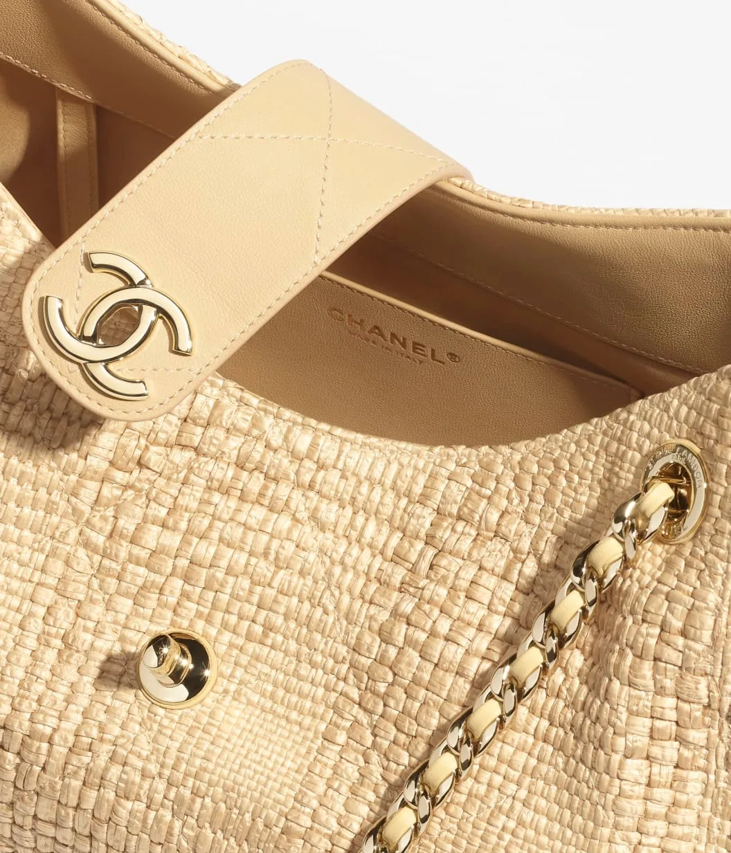 Chanel Shopping Tote Bag / Beige Raffia Gold Hardware - Image 4