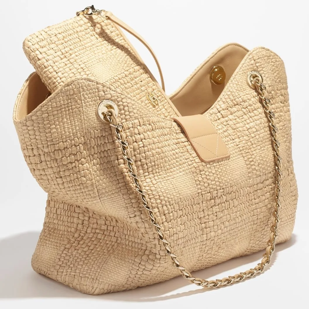 Chanel Shopping Tote Bag / Beige Raffia Gold Hardware - Image 5