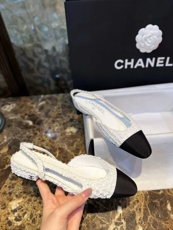 Chanel Sling Back Tweed Sandals White - Image 2