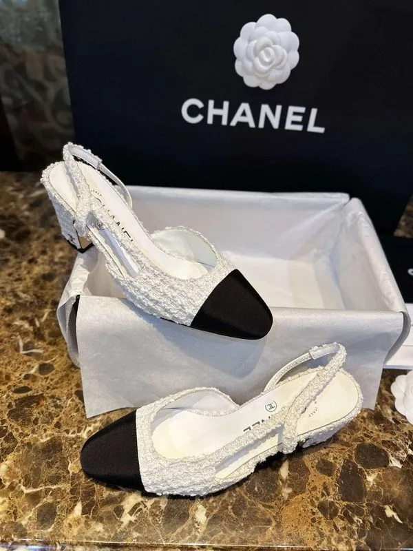 Alternative view of Chanel Sling Back Tweed Pumps White