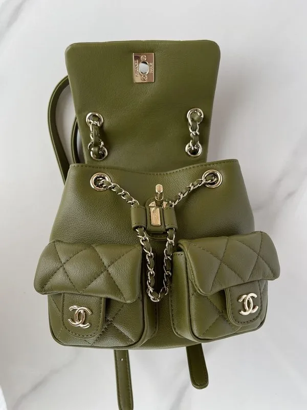 Chanel Small Backpack / Green Khaki Gold Hardware - Image 6