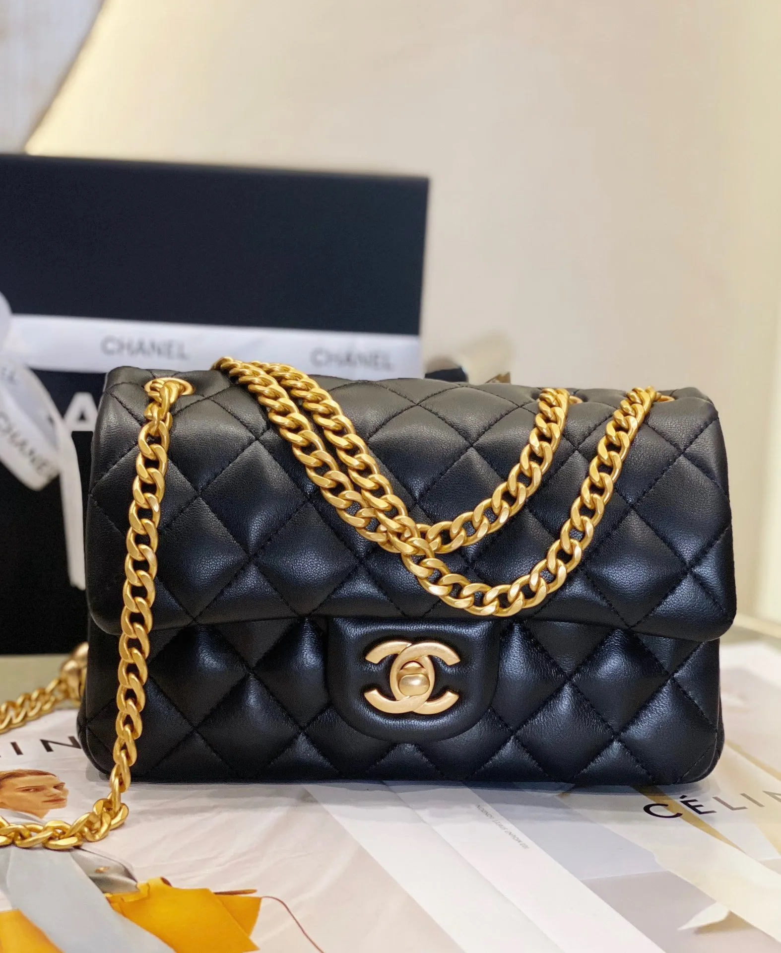 Chanel CC Flap Bag Small Crossbody / Black Gold Hardware - Image 5
