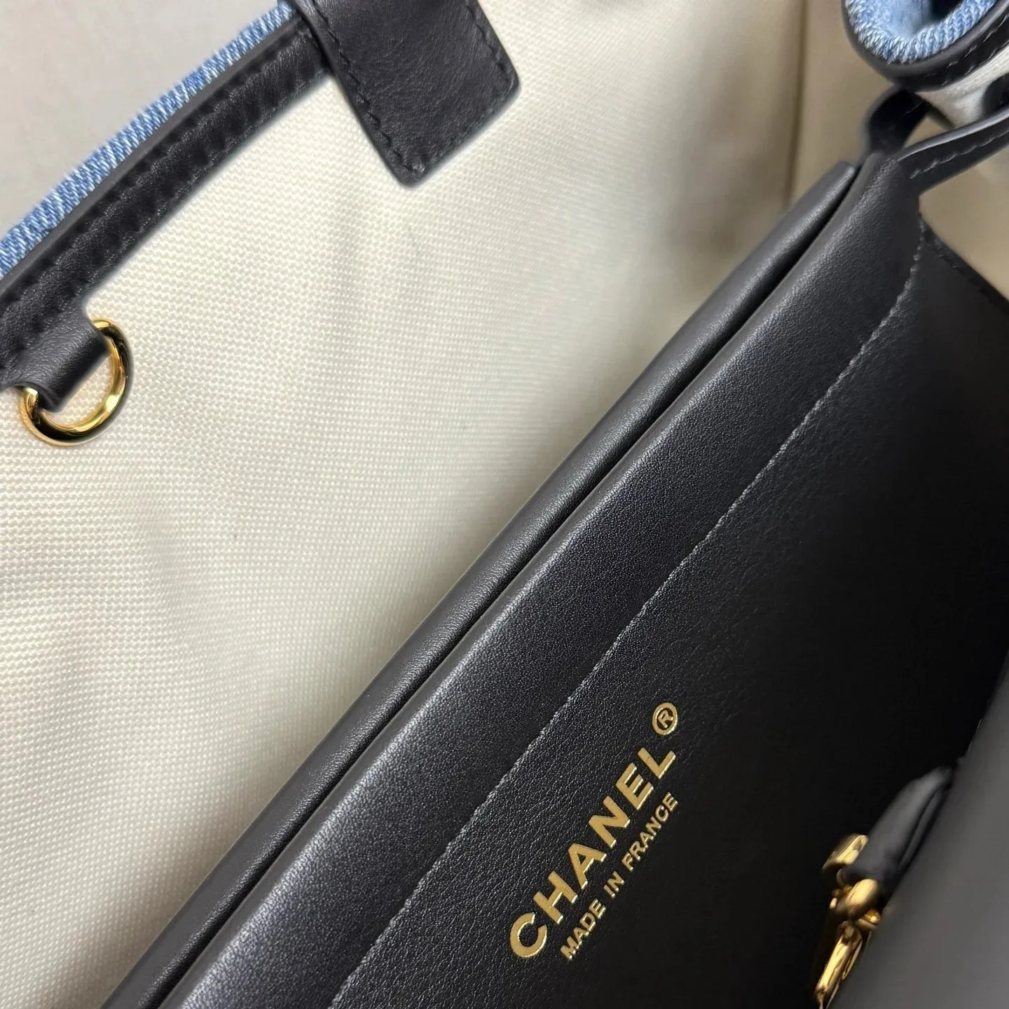 Chanel Small Shopping Shoulder Bag / Blue/ Black Gold Hardware - Image 11
