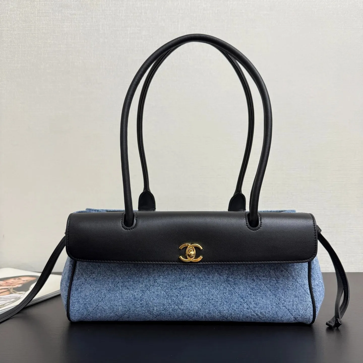 Chanel Small Shopping Shoulder Bag / Blue/ Black Gold Hardware - Image 3
