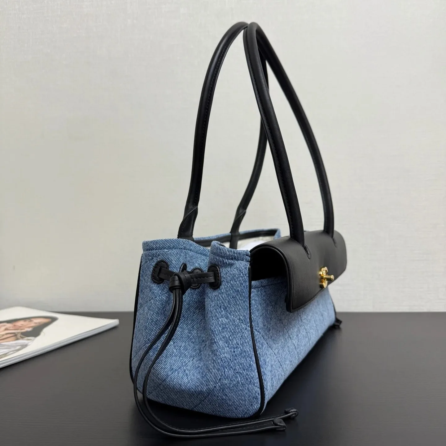 Chanel Small Shopping Shoulder Bag / Blue/ Black Gold Hardware - Image 4