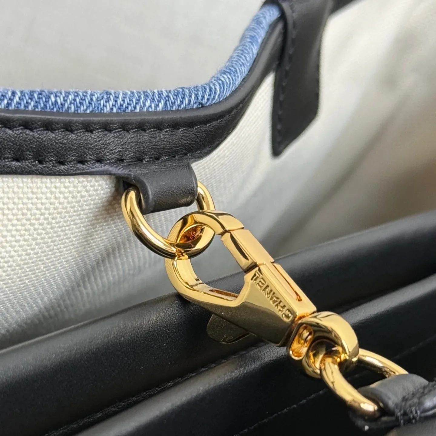 Chanel Small Shopping Shoulder Bag / Blue/ Black Gold Hardware - Image 9