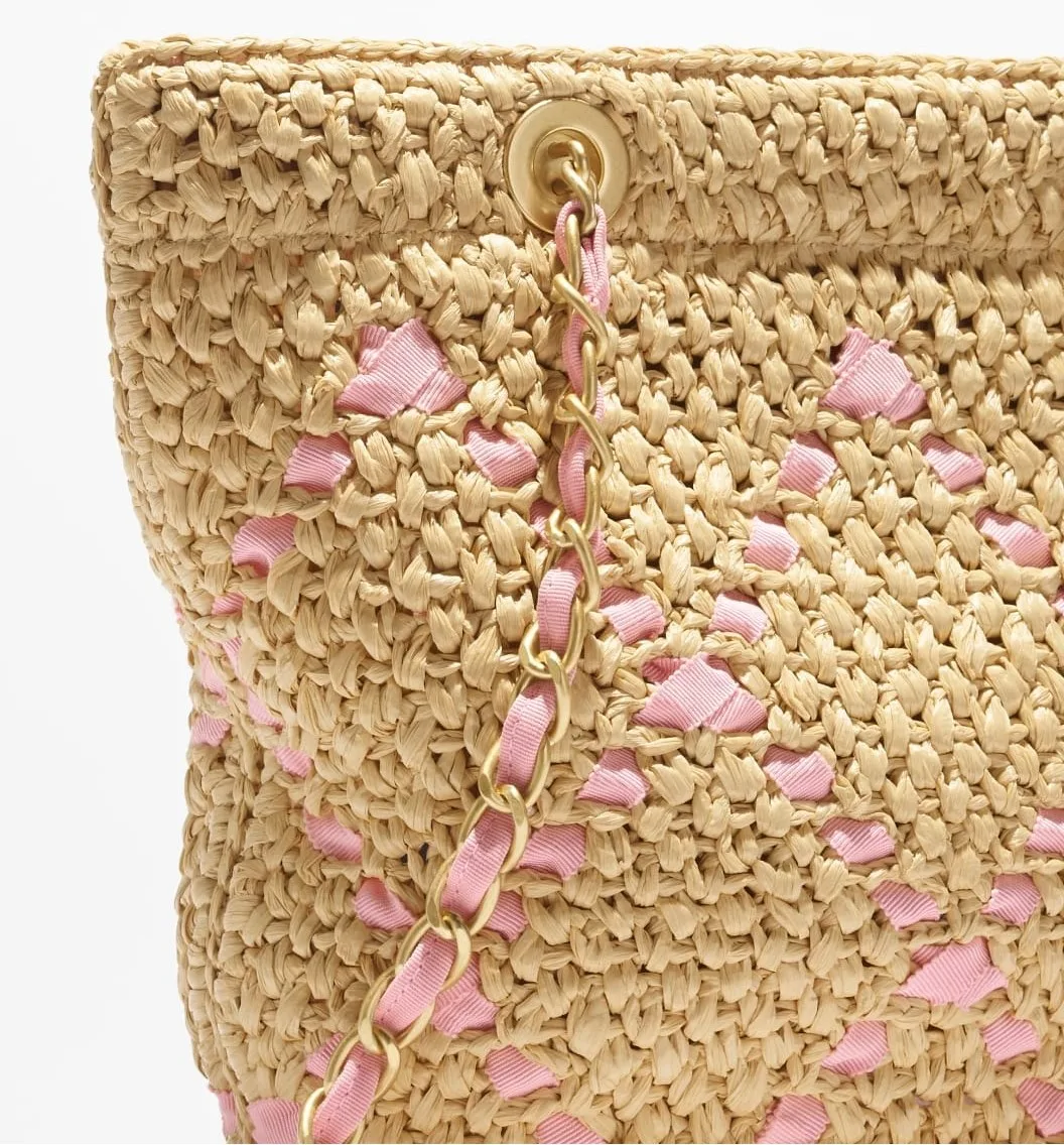 Chanel Small Shoulder Bag / Beige Raffia Gold Hardware - Image 5