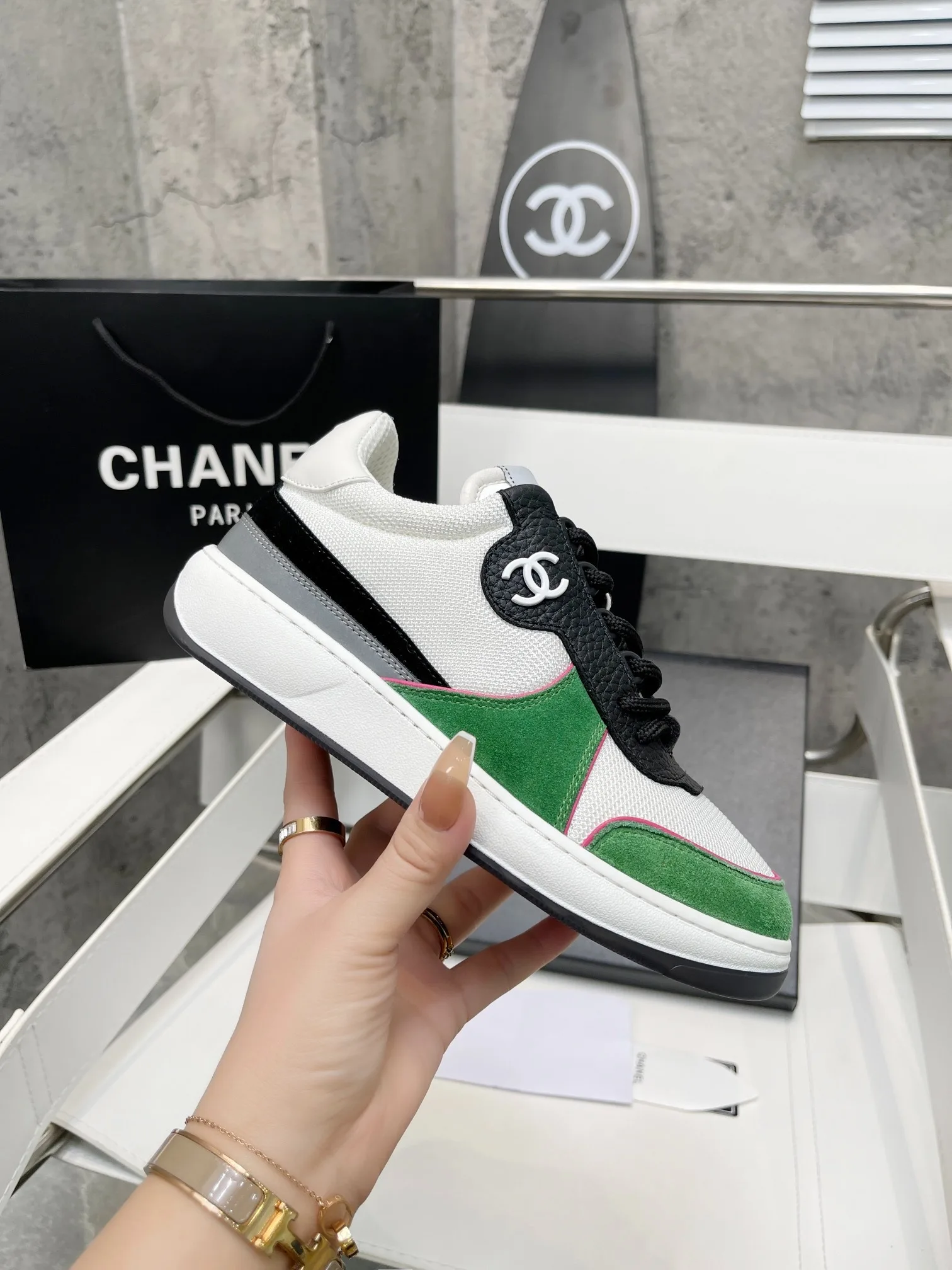 Chanel Sneakers White/Green , Womens Shoes - Image 4