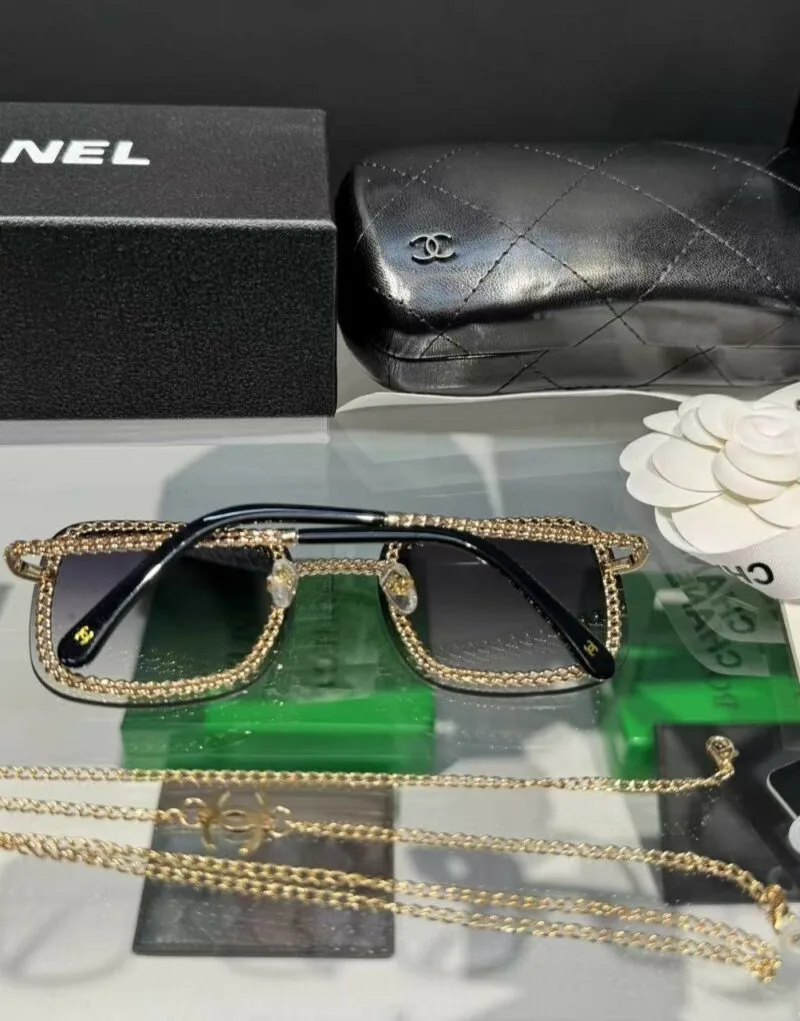 Chanel Square Sunglasses Gold - Image 6