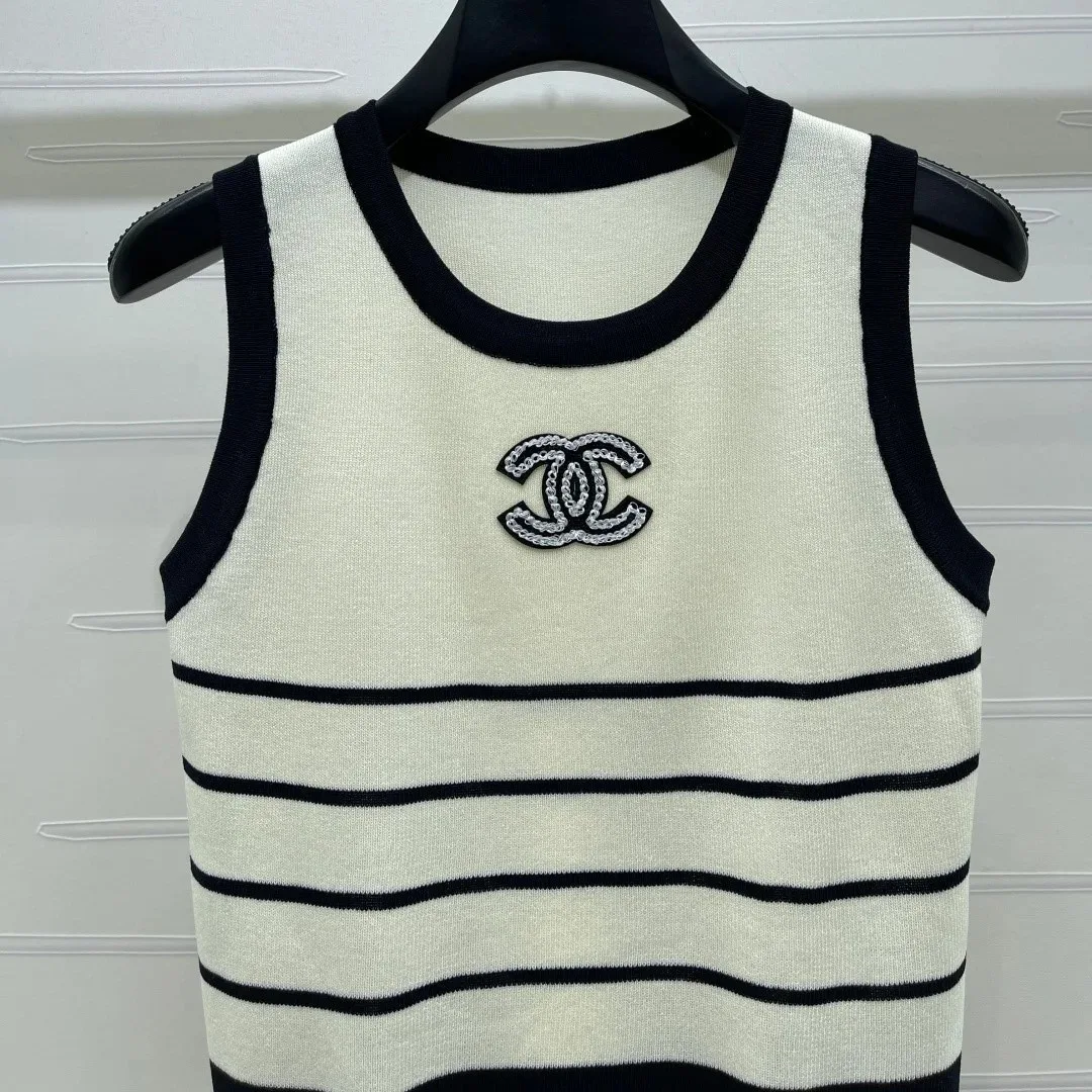 Chanel Striped Sleeveless Top Black/ White - Image 3