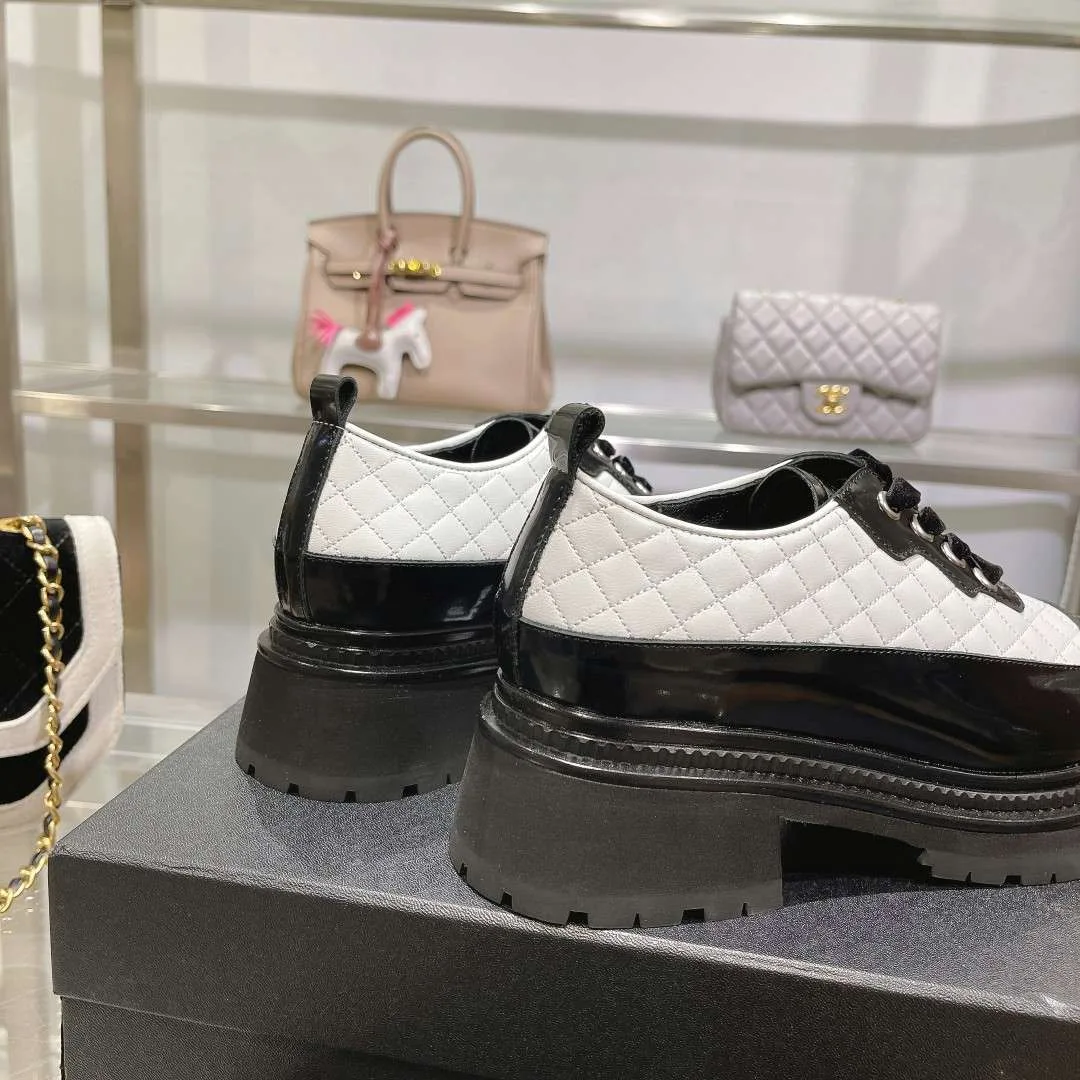 Chanel Thick Soled Chain Laced Loafers White - Image 9