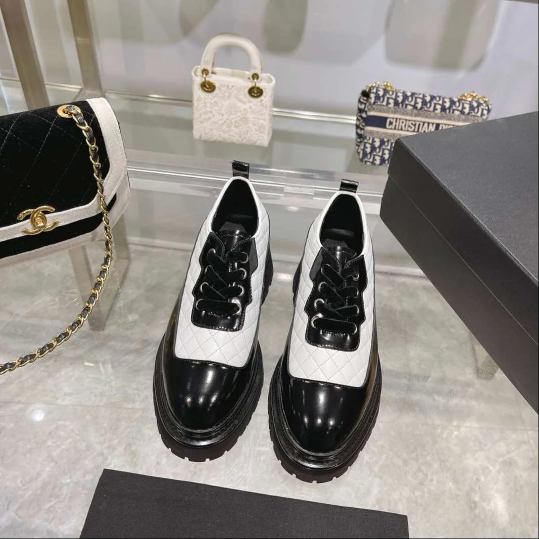 Chanel Thick Soled Chain Laced Loafers White - Image 10