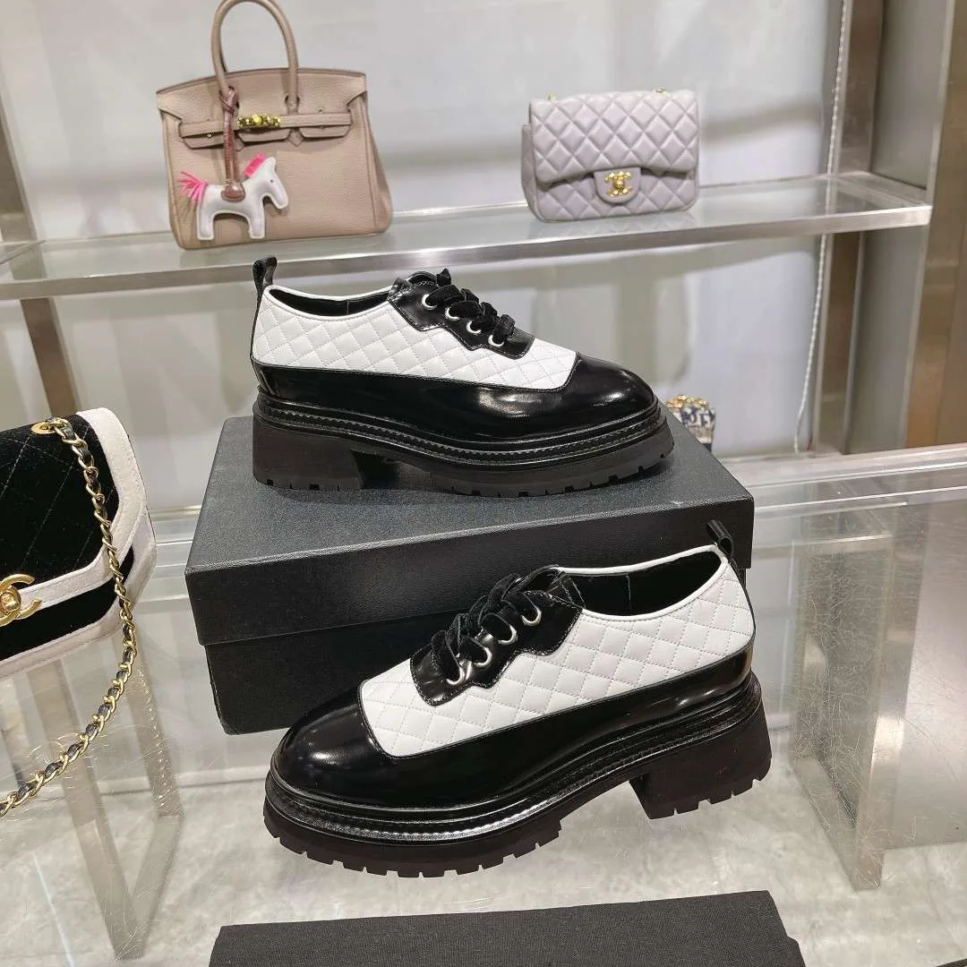 Chanel Thick Soled Chain Laced Loafers White - Image 6
