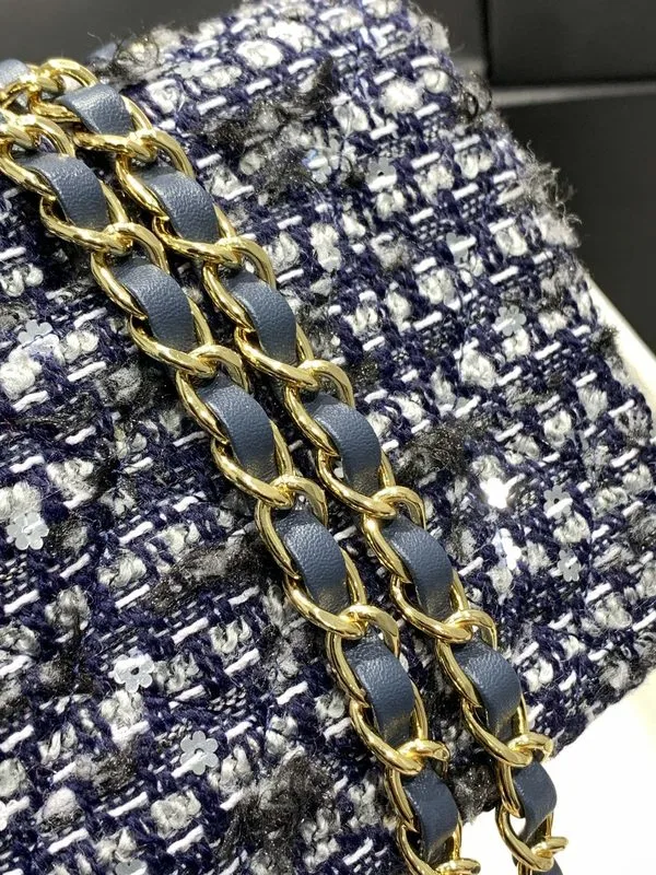 Chanel Tweed Flap Bag Mini Crossbody / Dark Blue Gold Hardware - Image 8