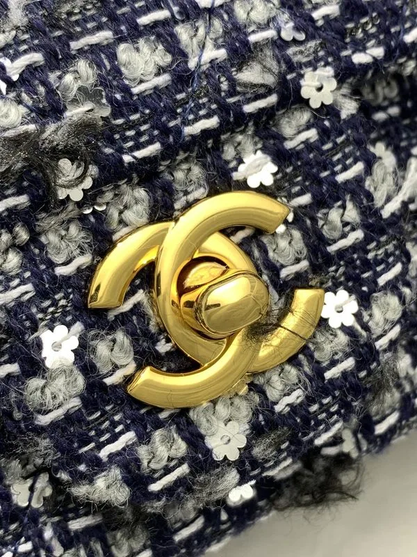 Chanel Tweed Flap Bag Mini Crossbody / Dark Blue Gold Hardware - Image 7