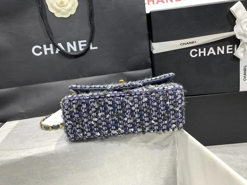 Chanel Tweed Flap Bag Mini Crossbody / Dark Blue Gold Hardware - Image 5