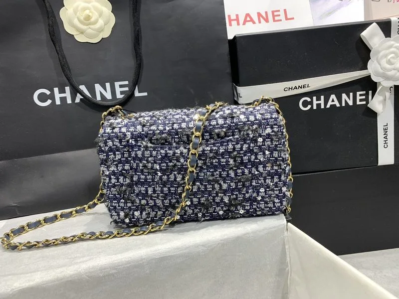 Chanel Tweed Flap Bag Mini Crossbody / Dark Blue Gold Hardware - Image 3