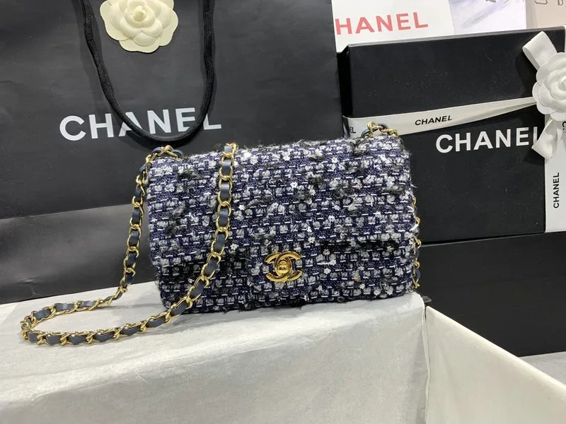 Alternative view of Chanel Tweed Flap Bag Mini Crossbody / Dark Blue Gold Hardware