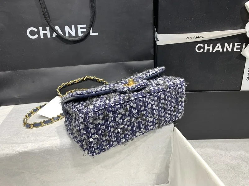 Chanel Tweed Flap Bag Mini Crossbody / Dark Blue Gold Hardware - Image 4