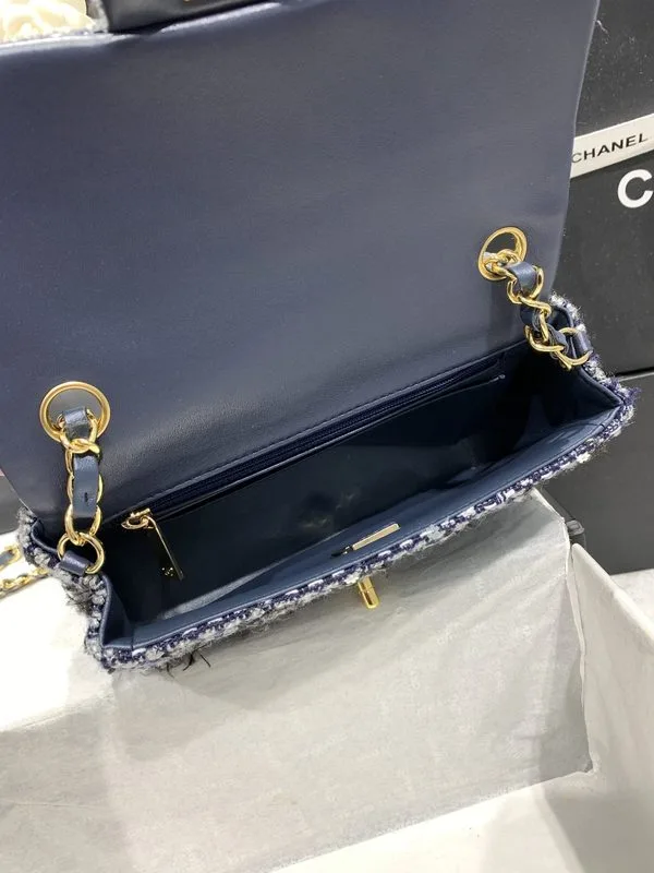 Chanel Tweed Flap Bag Mini Crossbody / Dark Blue Gold Hardware - Image 6