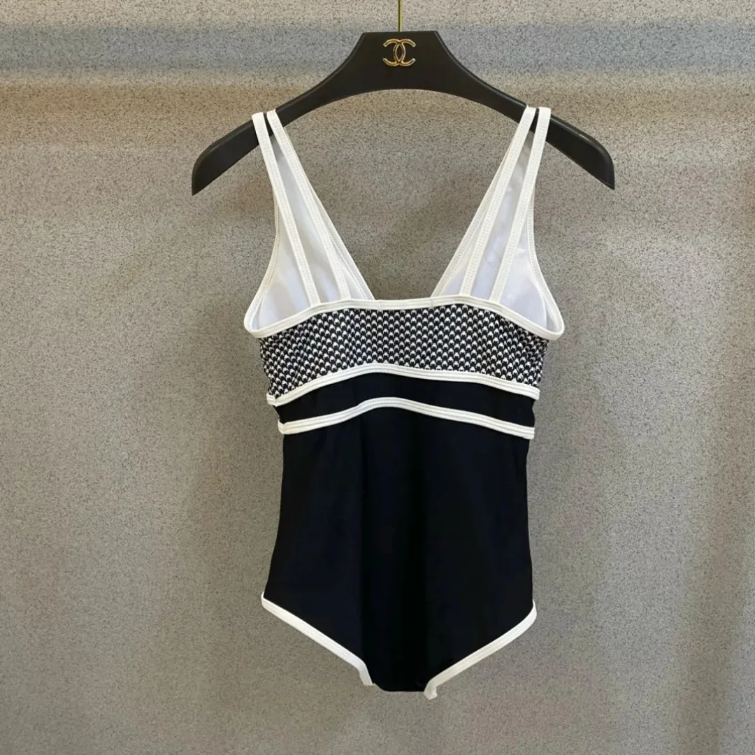 Chanel V-Neck One-Piece Swimsuit Black/ White - Image 8