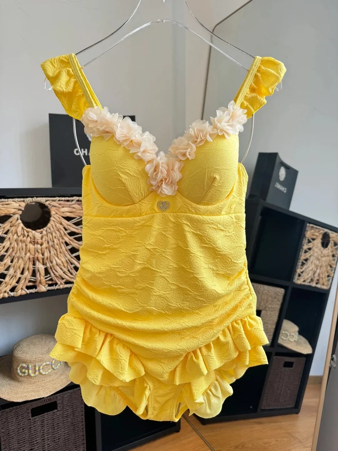 Alternative view of Chanel Vintage Floral Ruffled One-Piece Swimsuit Yellow