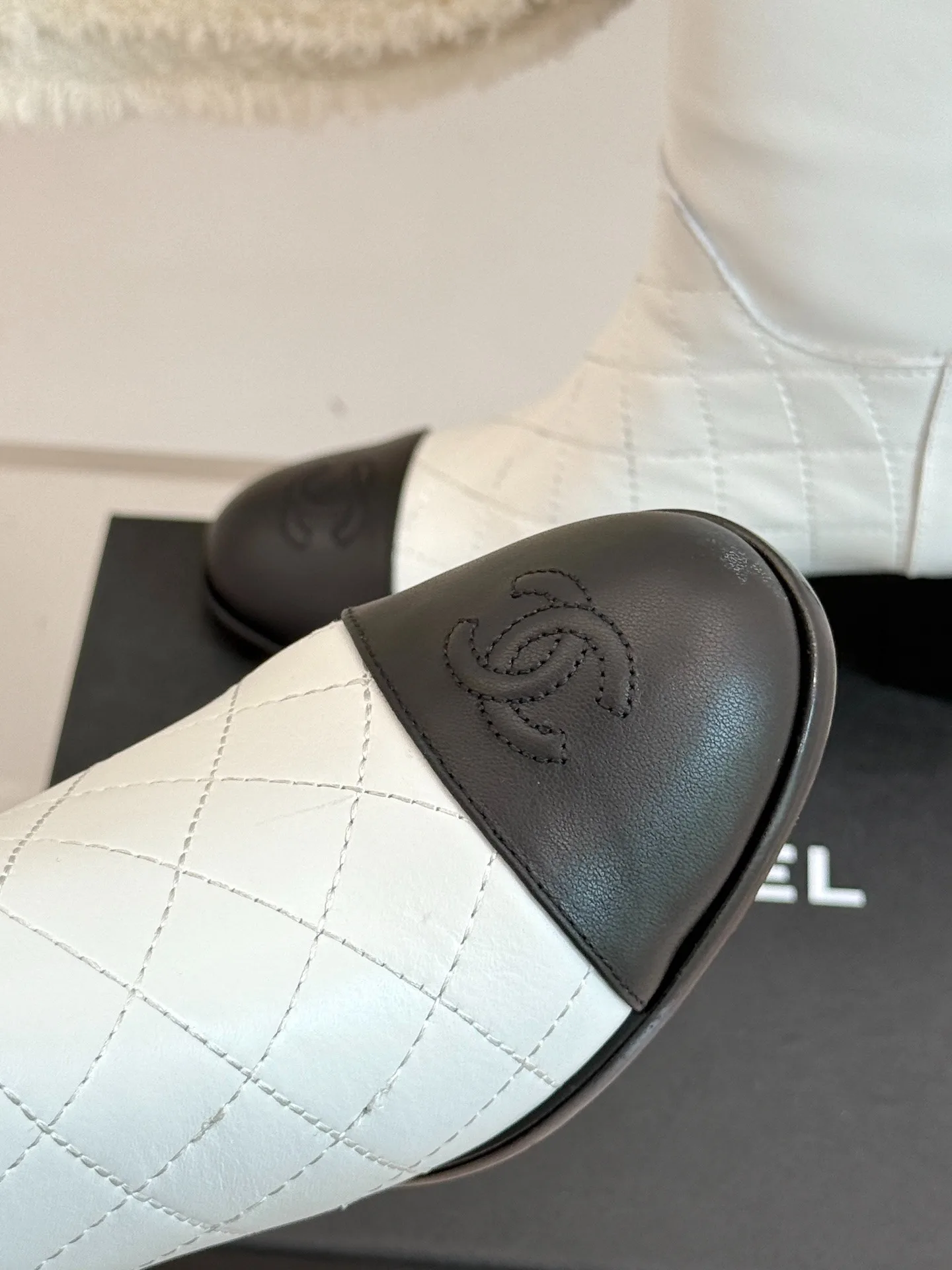 Chanel Double C Chunky Heel Boots With Chain Detail White - Image 8