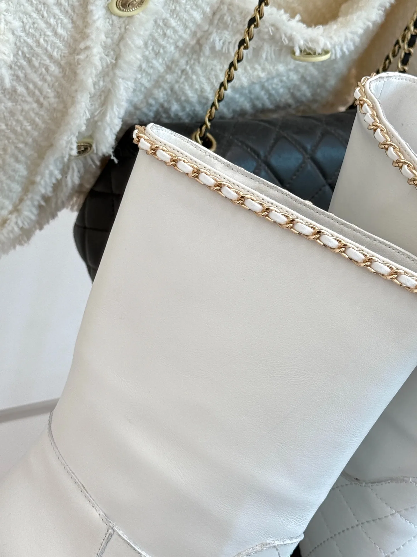 Chanel Double C Chunky Heel Boots With Chain Detail White - Image 9
