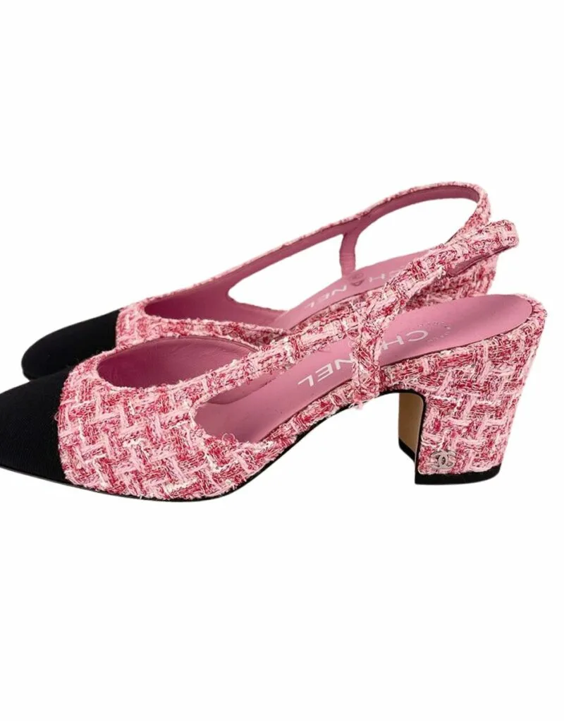 Alternative view of Chanel Woolen High Heel Slingback Sandals Pink