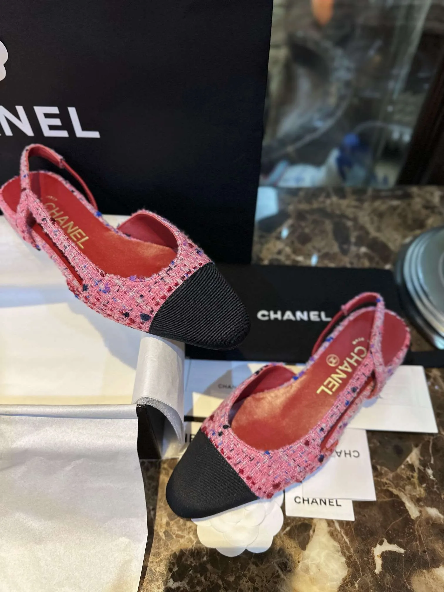 Chanel Woolen Lat Lace Up Sandals Dark Pink - Image 9