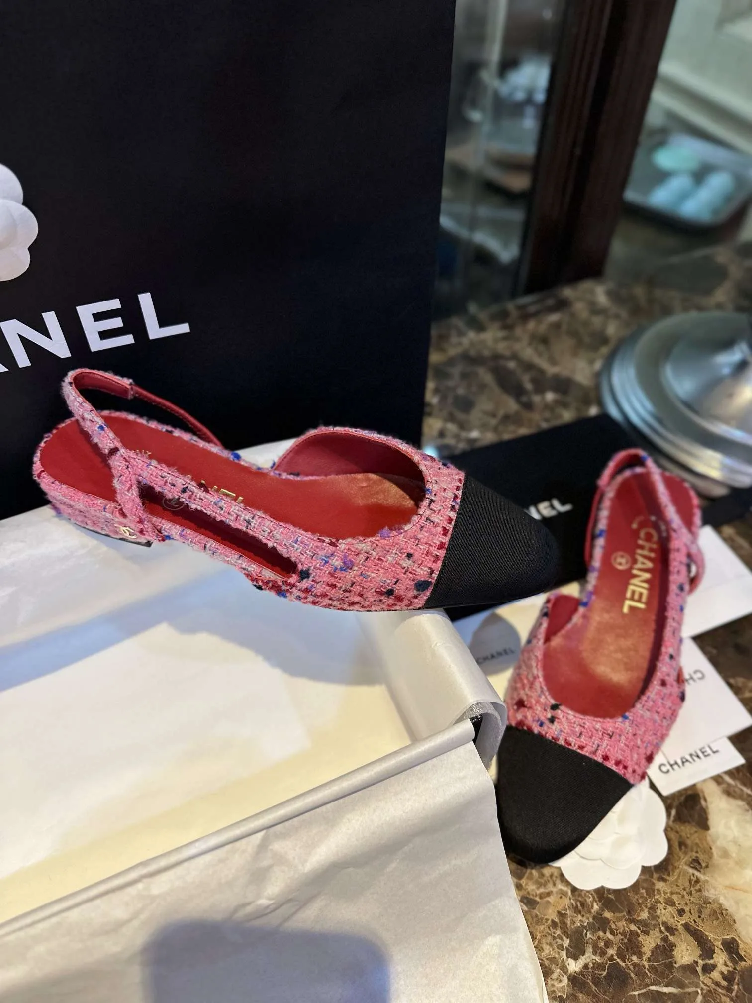 Chanel Woolen Lat Lace Up Sandals Dark Pink - Image 6