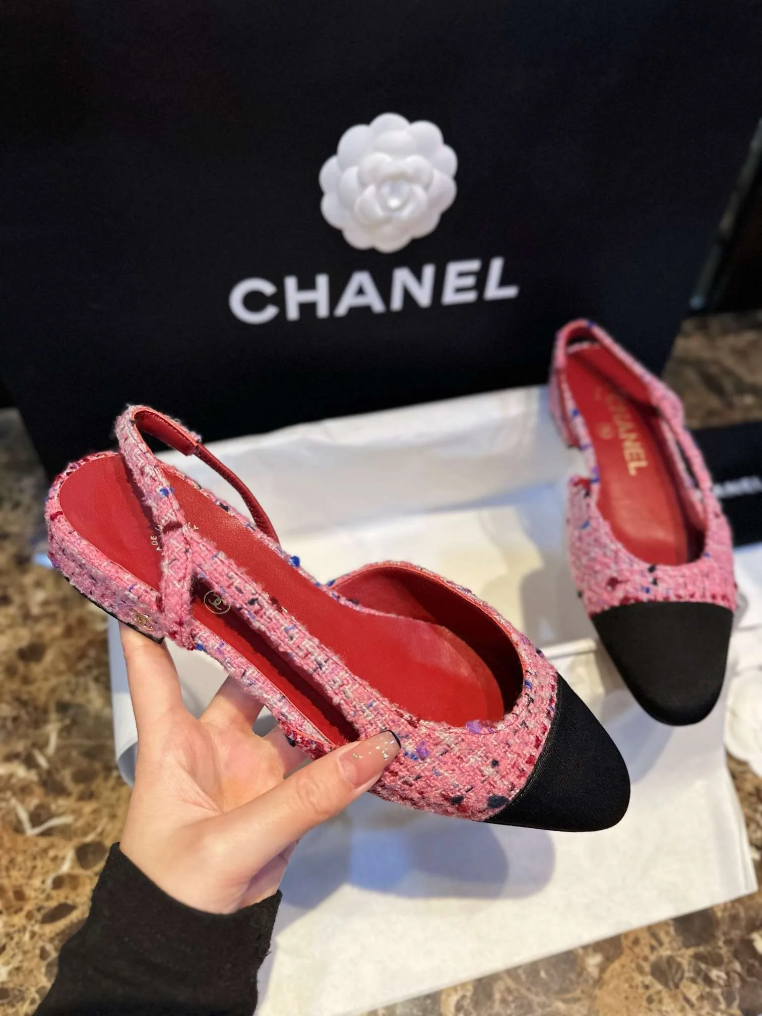 Chanel Woolen Lat Lace Up Sandals Dark Pink - Image 4