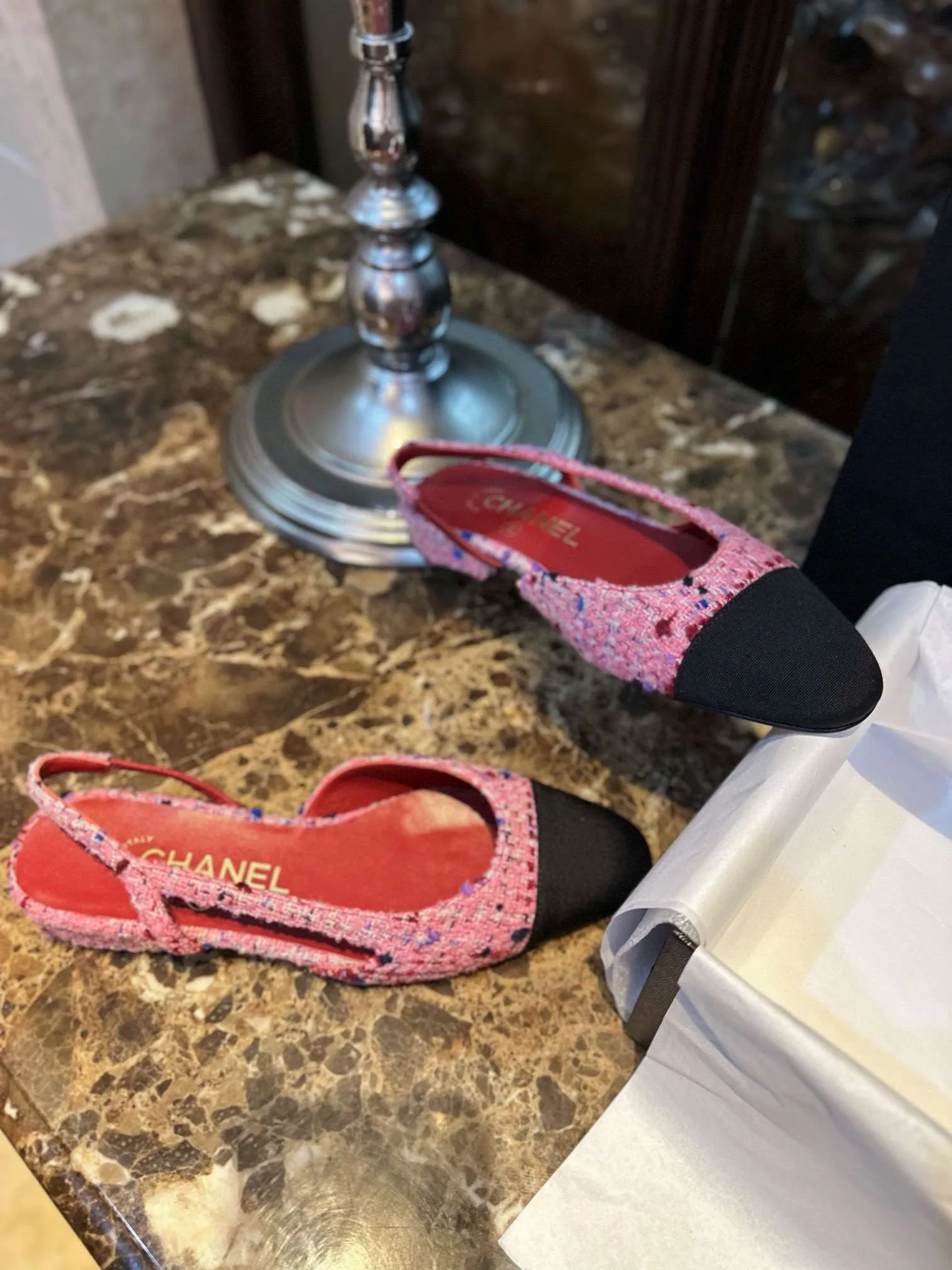Chanel Woolen Lat Lace Up Sandals Dark Pink - Image 3