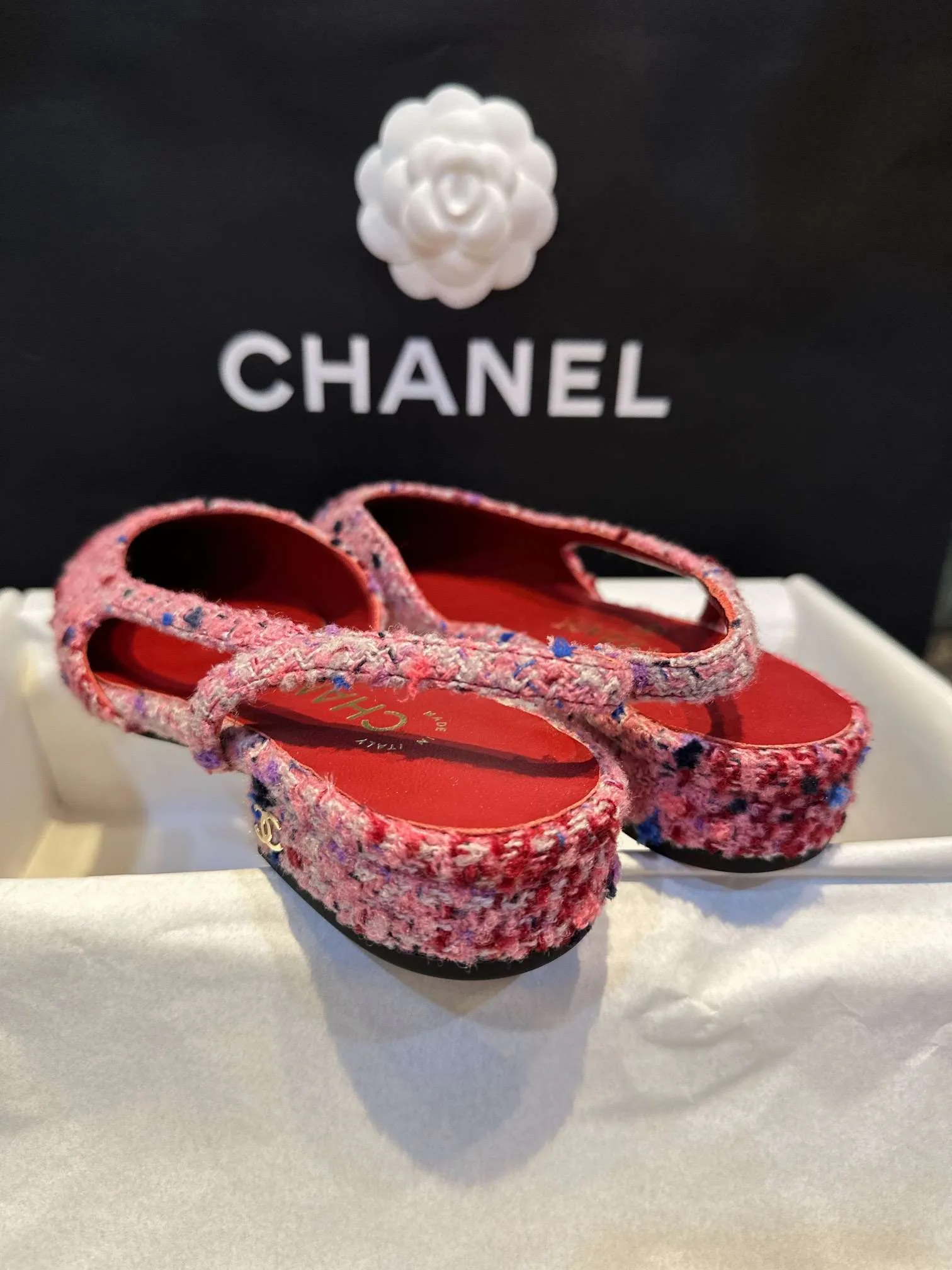 Chanel Woolen Lat Lace Up Sandals Dark Pink - Image 2