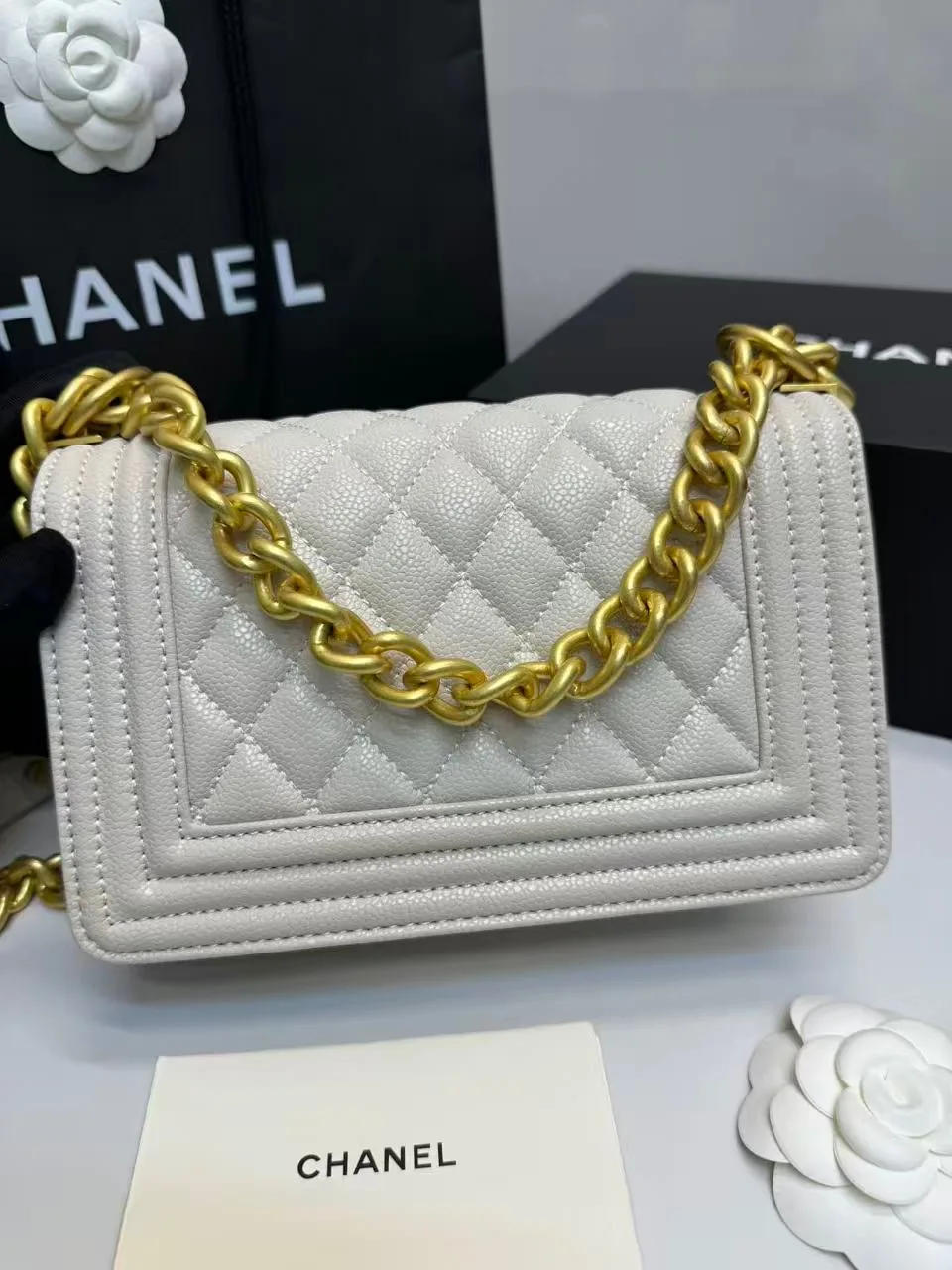 Chanel Boy Small Crossbody Bag / Ivory Gold Hardware - Image 3