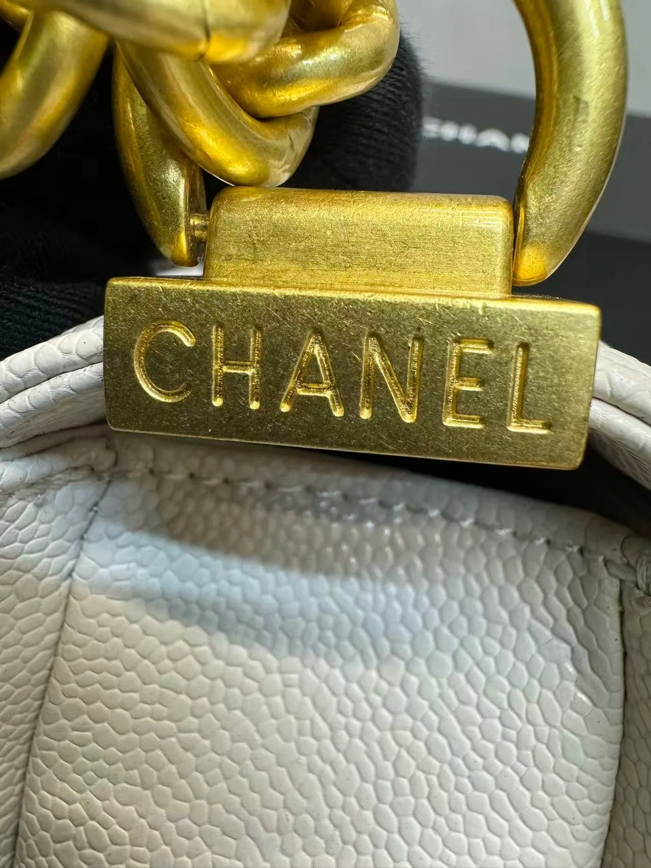 Chanel Boy Small Crossbody Bag / Ivory Gold Hardware - Image 8