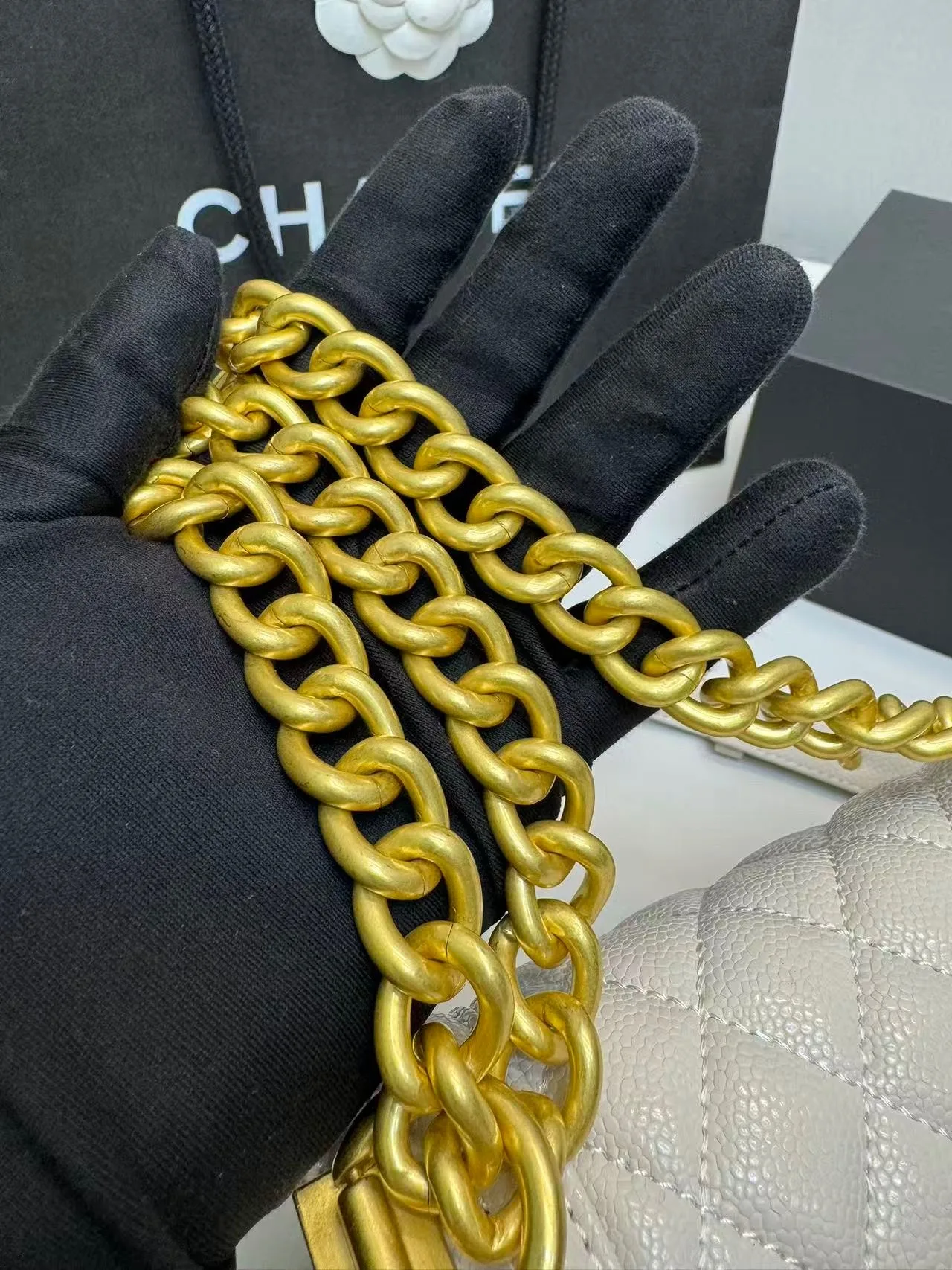 Chanel Boy Small Crossbody Bag / Ivory Gold Hardware - Image 9