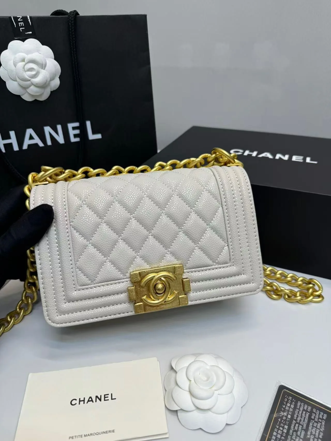 Alternative view of Chanel Boy Small Crossbody Bag / Ivory Gold Hardware