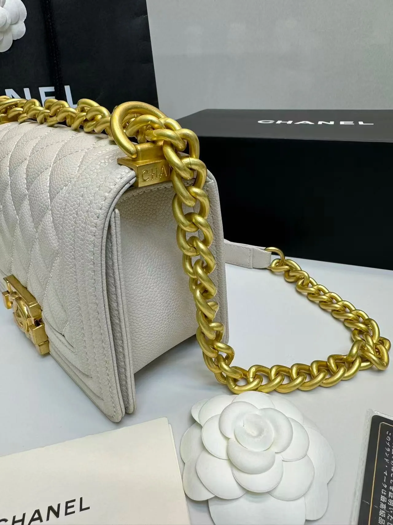 Chanel Boy Small Crossbody Bag / Ivory Gold Hardware - Image 5