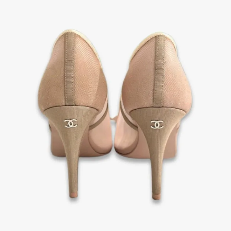 Chanel Mesh Camellia Heels Pink - Image 3