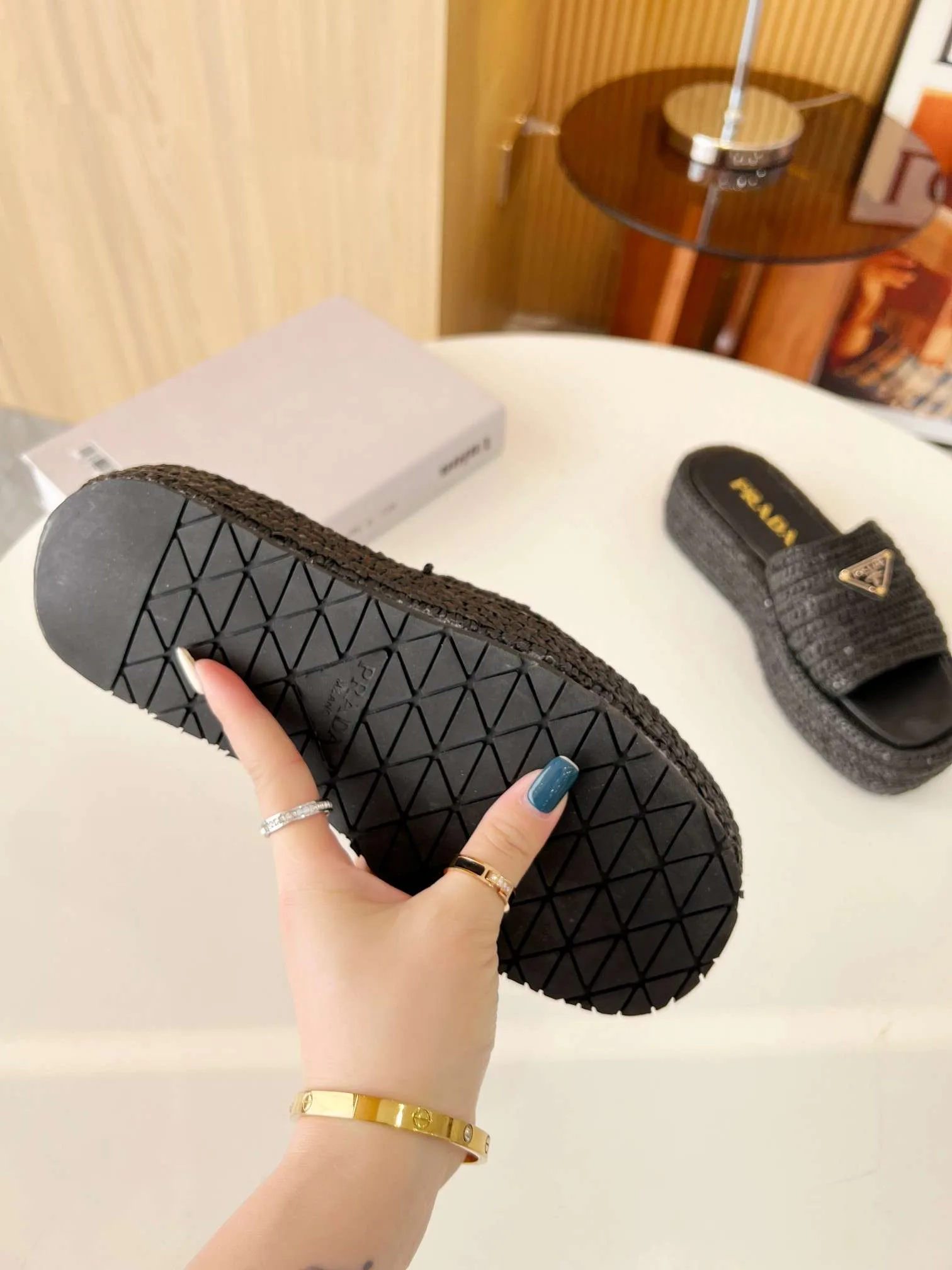 Prada Crochet Flatform Slides Black - Image 6