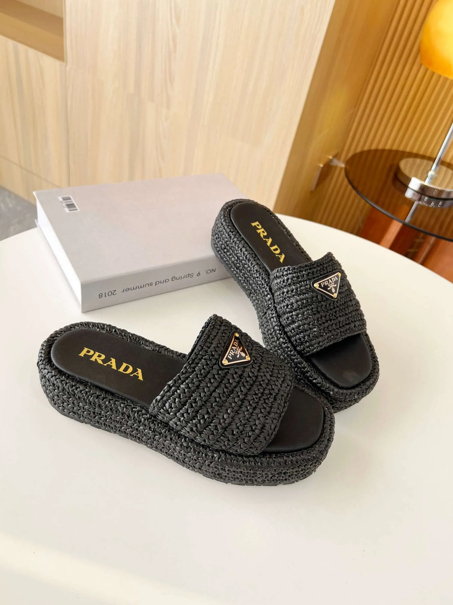 Prada Crochet Flatform Slides Black - Image 5