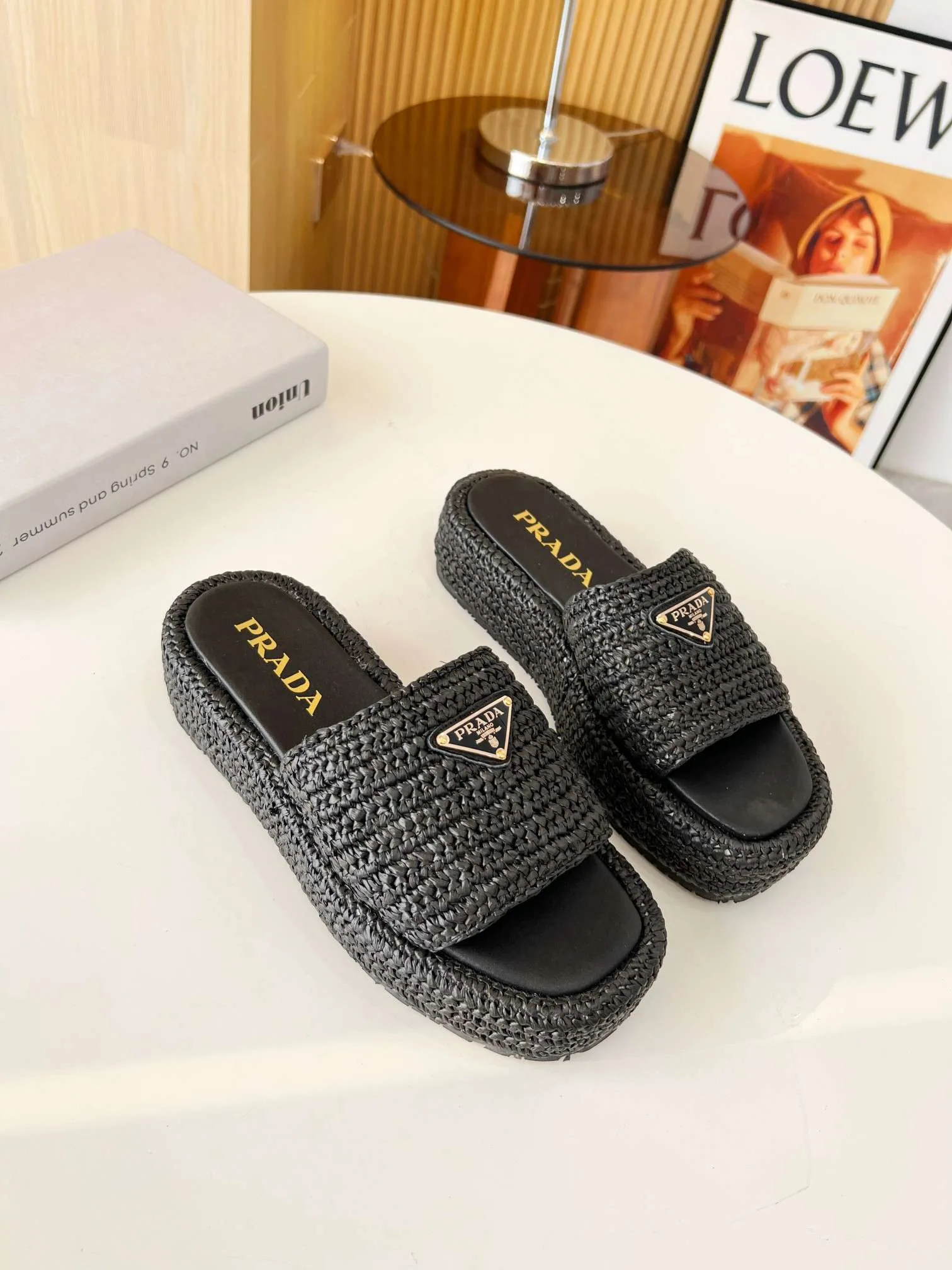 Prada Crochet Flatform Slides Black - Image 4
