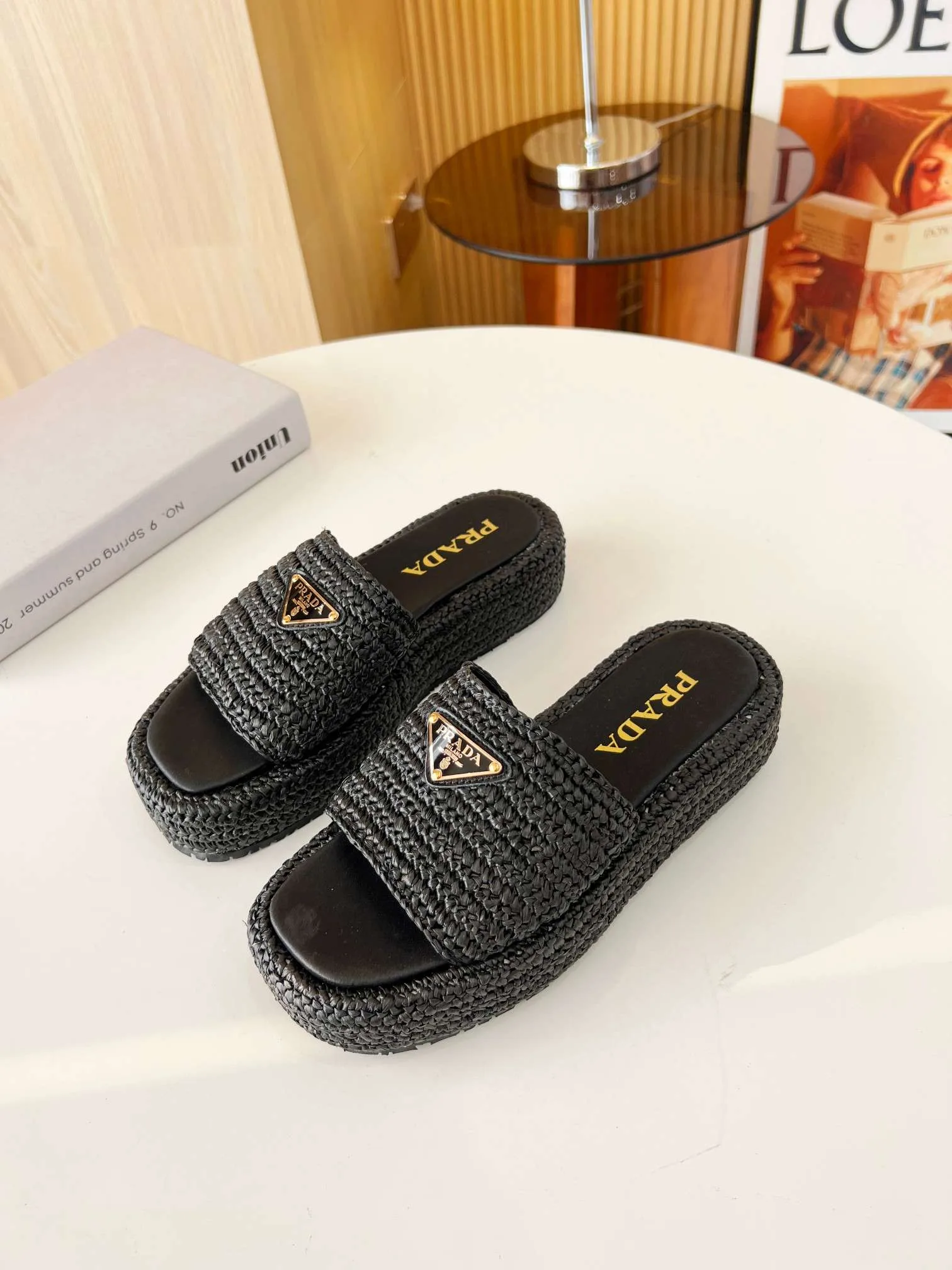 Alternative view of Prada Crochet Flatform Slides Black