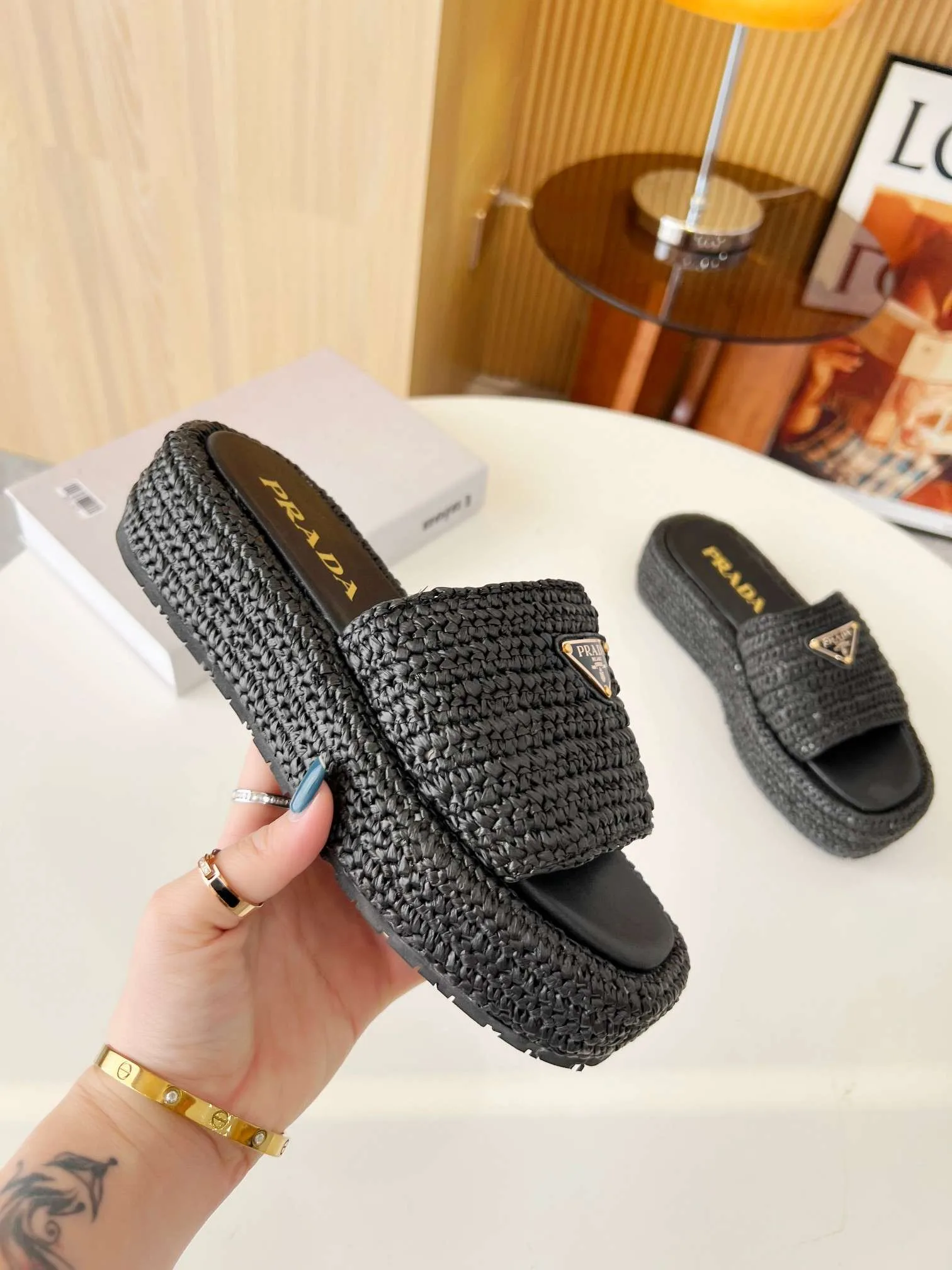 Prada Crochet Flatform Slides Black - Image 10