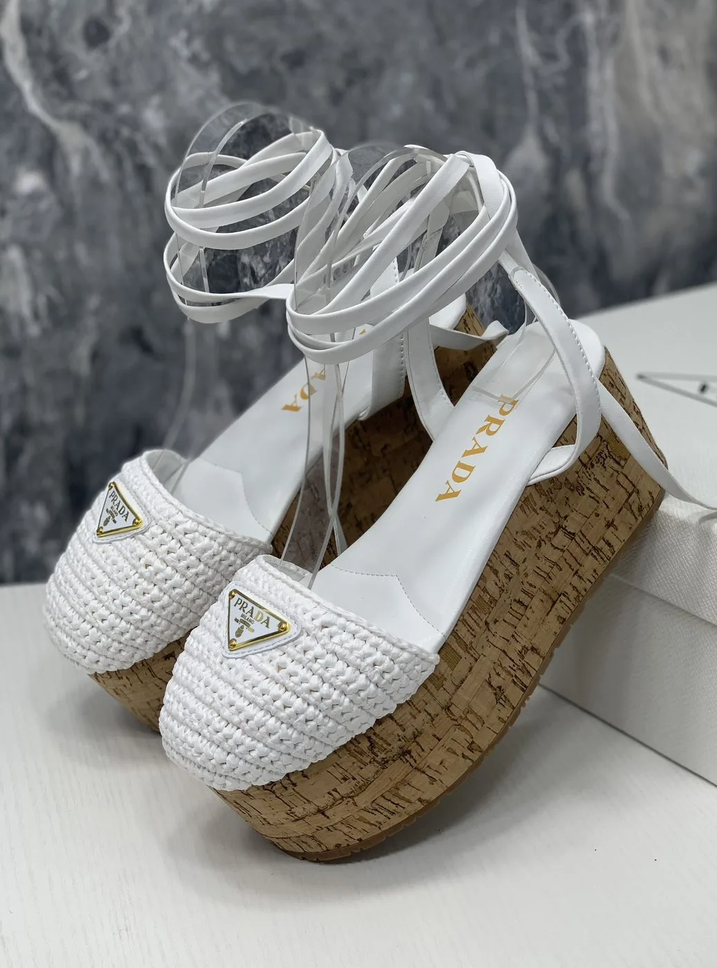 Alternative view of Prada Crochet Wedge Sandals White